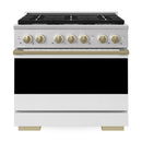 ZLINE Autograph Edition 36-Inch 5.2 Cu. Ft. Marino Dual Fuel Range with 6 Burner Gas Cooktop and Electric Convection Oven in Stainless Steel with White Matte Door and Champagne Bronze Accents (MDRZ-WM-36-CB)