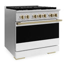 ZLINE Autograph Edition 36-Inch 5.2 Cu. Ft. Marino Dual Fuel Range with 6 Burner Gas Cooktop and Electric Convection Oven in Stainless Steel with White Matte Door and Champagne Bronze Accents (MDRZ-WM-36-CB)