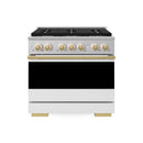 ZLINE Autograph Edition 36-Inch 5.2 Cu. Ft. Marino Dual Fuel Range with 6 Burner Gas Cooktop and Electric Convection Oven in Stainless Steel with White Matte Door and Polished Gold Accents (MDRZ-WM-36-G)