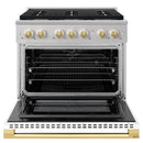 ZLINE Autograph Edition 36-Inch 5.2 Cu. Ft. Marino Dual Fuel Range with 6 Burner Gas Cooktop and Electric Convection Oven in Stainless Steel with White Matte Door and Polished Gold Accents (MDRZ-WM-36-G)