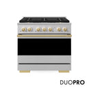 ZLINE Autograph Edition 36-Inch 5.2 Cu. Ft. Marino Dual Fuel Range with 6 Burner DuoPro Cooktop and Electric Convection Oven in Stainless Steel and Polished Gold Accents (PMDRZ-36-G)