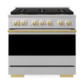 ZLINE Autograph Edition 36-Inch 5.2 Cu. Ft. Marino Dual Fuel Range with 6 Burner DuoPro Cooktop and Electric Convection Oven in Stainless Steel and Polished Gold Accents (PMDRZ-36-G)