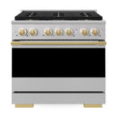 ZLINE Autograph Edition 36-Inch 5.2 Cu. Ft. Marino Dual Fuel Range with 6 Burner DuoPro Cooktop and Electric Convection Oven in Stainless Steel and Polished Gold Accents (PMDRZ-36-G)