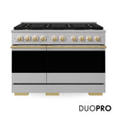 ZLINE Autograph Edition 48-Inch 6.7 Cu. Ft. Marino Dual Fuel Range with 8 Burner DuoPro Cooktop and Dual Ovens in Stainless Steel and Polished Gold Accents (PMDRZ-48-G)