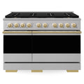 ZLINE Autograph Edition 48-Inch 6.7 Cu. Ft. Marino Dual Fuel Range with 8 Burner DuoPro Cooktop and Dual Ovens in Stainless Steel and Polished Gold Accents (PMDRZ-48-G)