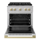 ZLINE Autograph Edition 30-Inch 4.2 Cu. Ft. Marino Gas Range with 4 Burner Cooktop and Convection Gas Oven in Stainless Steel and Champagne Bronze Accents (MGRZ-30-CB)