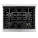 ZLINE Autograph Edition 30-Inch 4.2 Cu. Ft. Marino Gas Range with 4 Burner Cooktop and Convection Gas Oven in Stainless Steel and Polished Gold Accents (MGRZ-30-G)