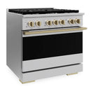 ZLINE Autograph Edition 36-Inch 5.2 Cu. Ft. Marino Gas Range with 6 Burner Cooktop and Convection Gas Oven in Stainless Steel and Champagne Bronze Accents (MGRZ-36-CB)