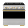 ZLINE Autograph Edition 36-Inch 5.2 Cu. Ft. Marino Gas Range with 6 Burner Cooktop and Convection Gas Oven in Stainless Steel and Polished Gold Accents (MGRZ-36-G)