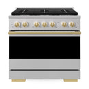 ZLINE Autograph Edition 36-Inch 5.2 Cu. Ft. Marino Gas Range with 6 Burner Cooktop and Convection Gas Oven in Stainless Steel and Polished Gold Accents (MGRZ-36-G)