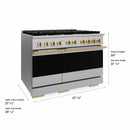 ZLINE Autograph Edition 48-Inch 6.7 Cu. Ft. Marino Double Oven Gas Range with 8 Burner Cooktop in Stainless Steel and Polished Gold Accents (MGRZ-48-G)