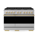 ZLINE Autograph Edition 48-Inch 6.7 Cu. Ft. Marino Double Oven Gas Range with 8 Burner Cooktop in Stainless Steel and Polished Gold Accents (MGRZ-48-G)
