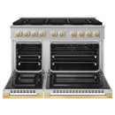 ZLINE Autograph Edition 48-Inch 6.7 Cu. Ft. Marino Double Oven Gas Range with 8 Burner Cooktop in Stainless Steel and Polished Gold Accents (MGRZ-48-G)