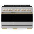 ZLINE Autograph Edition 48-Inch 6.7 Cu. Ft. Marino Double Oven Gas Range with 8 Burner Cooktop in Stainless Steel and Polished Gold Accents (MGRZ-48-G)