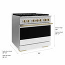 ZLINE Autograph Edition 36-Inch 5.2 Cu. Ft. Marino Gas Range with 6 Burner Cooktop and Convection Gas Oven in Stainless Steel with White Matte Door and Champagne Bronze Accents (MGRZ-WM-36-CB)