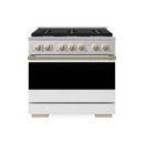 ZLINE Autograph Edition 36-Inch 5.2 Cu. Ft. Marino Gas Range with 6 Burner Cooktop and Convection Gas Oven in Stainless Steel with White Matte Door and Champagne Bronze Accents (MGRZ-WM-36-CB)