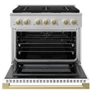 ZLINE Autograph Edition 36-Inch 5.2 Cu. Ft. Marino Gas Range with 6 Burner Cooktop and Convection Gas Oven in Stainless Steel with White Matte Door and Champagne Bronze Accents (MGRZ-WM-36-CB)