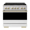 ZLINE Autograph Edition 36-Inch 5.2 Cu. Ft. Marino Gas Range with 6 Burner Cooktop and Convection Gas Oven in Stainless Steel with White Matte Door and Champagne Bronze Accents (MGRZ-WM-36-CB)