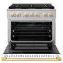 ZLINE Autograph Edition 36-Inch 5.2 Cu. Ft. Marino Gas Range with 6 Burner Cooktop and Convection Gas Oven in Stainless Steel with White Matte Door and Polished Gold Accents (MGRZ-WM-36-G)