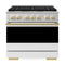 ZLINE Autograph Edition 36-Inch 5.2 Cu. Ft. Marino Gas Range with 6 Burner Cooktop and Convection Gas Oven in Stainless Steel with White Matte Door and Polished Gold Accents (MGRZ-WM-36-G)