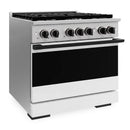 ZLINE Autograph Edition 36-Inch 5.2 Cu. Ft. Marino Gas Range with 6 Burner Cooktop and Convection Gas Oven in Stainless Steel with White Matte Door and Matte Black Accents (MGRZ-WM-36-MB)