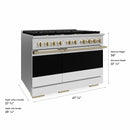 ZLINE Autograph Edition 48-Inch 6.7 Cu. Ft. Marino Double Oven Gas Range with 8 Burner Cooktop in Stainless Steel with White Matte Doors and Champagne Bronze Accents (MGRZ-WM-48-CB)