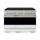 ZLINE Autograph Edition 48-Inch 6.7 Cu. Ft. Marino Double Oven Gas Range with 8 Burner Cooktop in Stainless Steel with White Matte Doors and Champagne Bronze Accents (MGRZ-WM-48-CB)