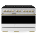 ZLINE Autograph Edition 48-Inch 6.7 Cu. Ft. Marino Double Oven Gas Range with 8 Burner Cooktop in Stainless Steel with White Matte Doors and Champagne Bronze Accents (MGRZ-WM-48-CB)