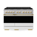 ZLINE Autograph Edition 48-Inch 6.7 Cu. Ft. Marino Double Oven Gas Range with 8 Burner Cooktop in Stainless Steel with White Matte Doors and Polished Gold Accents (MGRZ-WM-48-G)