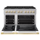 ZLINE Autograph Edition 48-Inch 6.7 Cu. Ft. Marino Double Oven Gas Range with 8 Burner Cooktop in Stainless Steel with White Matte Doors and Polished Gold Accents (MGRZ-WM-48-G)