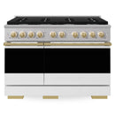 ZLINE Autograph Edition 48-Inch 6.7 Cu. Ft. Marino Double Oven Gas Range with 8 Burner Cooktop in Stainless Steel with White Matte Doors and Polished Gold Accents (MGRZ-WM-48-G)