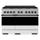 ZLINE Autograph Edition 48-Inch 6.7 Cu. Ft. Marino Double Oven Gas Range with 8 Burner Cooktop in Stainless Steel with White Matte Doors and Matte Black Accents (MGRZ-WM-48-MB)