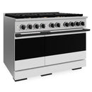 ZLINE Autograph Edition 48-Inch 6.7 Cu. Ft. Marino Double Oven Gas Range with 8 Burner Cooktop in Stainless Steel with White Matte Doors and Matte Black Accents (MGRZ-WM-48-MB)