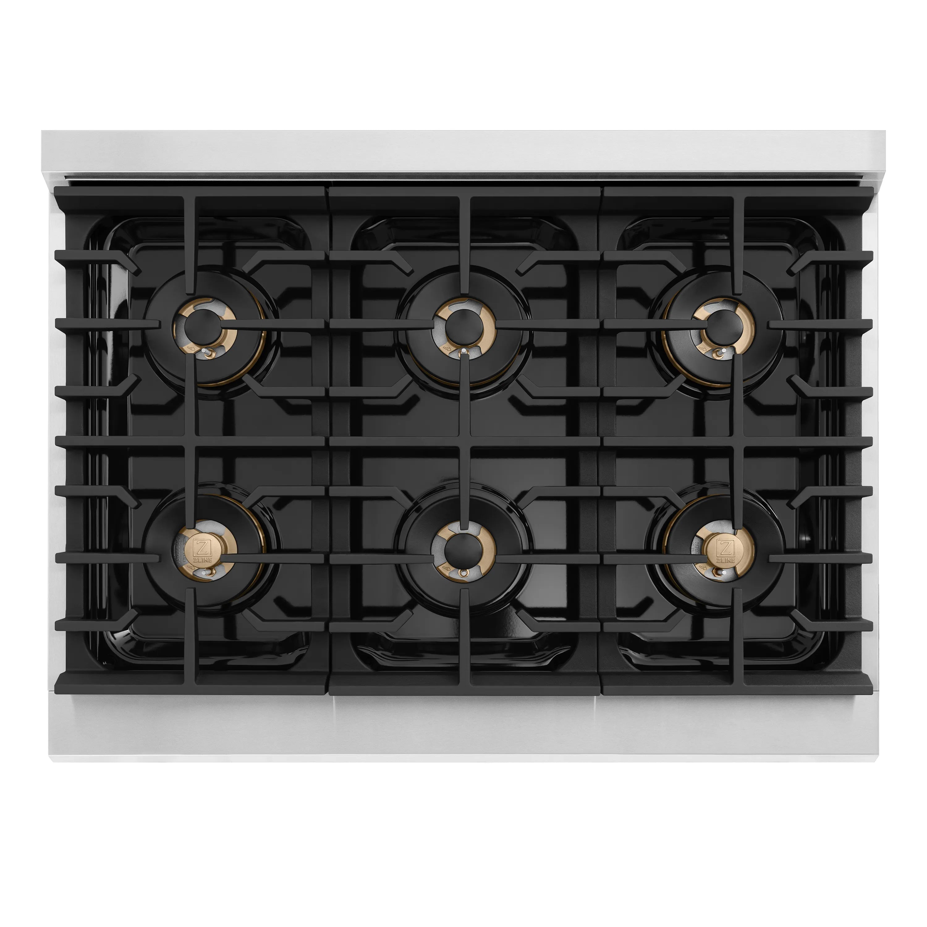 Stainless steel 6-burner gas range cooktop with grates and burner caps