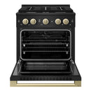 ZLINE Autograph Edition 30-Inch 4.2 Cu. Ft. Marino Dual Fuel Range with 4 Burner Gas Cooktop and Electric Convection Oven in Black Stainless Steel with Champagne Bronze Accents (MDRBZ-30-CB)