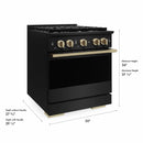 ZLINE Autograph Edition 30-Inch 4.2 Cu. Ft. Marino Gas Range with 4 Burner Cooktop and Convection Gas Oven in Black Stainless Steel and Champagne Bronze Accents (MGRBZ-30-CB)