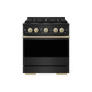 ZLINE Autograph Edition 30-Inch 4.2 Cu. Ft. Marino Gas Range with 4 Burner Cooktop and Convection Gas Oven in Black Stainless Steel and Champagne Bronze Accents (MGRBZ-30-CB)