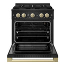 ZLINE Autograph Edition 30-Inch 4.2 Cu. Ft. Marino Gas Range with 4 Burner Cooktop and Convection Gas Oven in Black Stainless Steel and Champagne Bronze Accents (MGRBZ-30-CB)