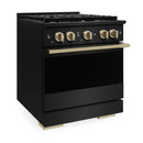 ZLINE Autograph Edition 30-Inch 4.2 Cu. Ft. Marino Gas Range with 4 Burner Cooktop and Convection Gas Oven in Black Stainless Steel and Champagne Bronze Accents (MGRBZ-30-CB)
