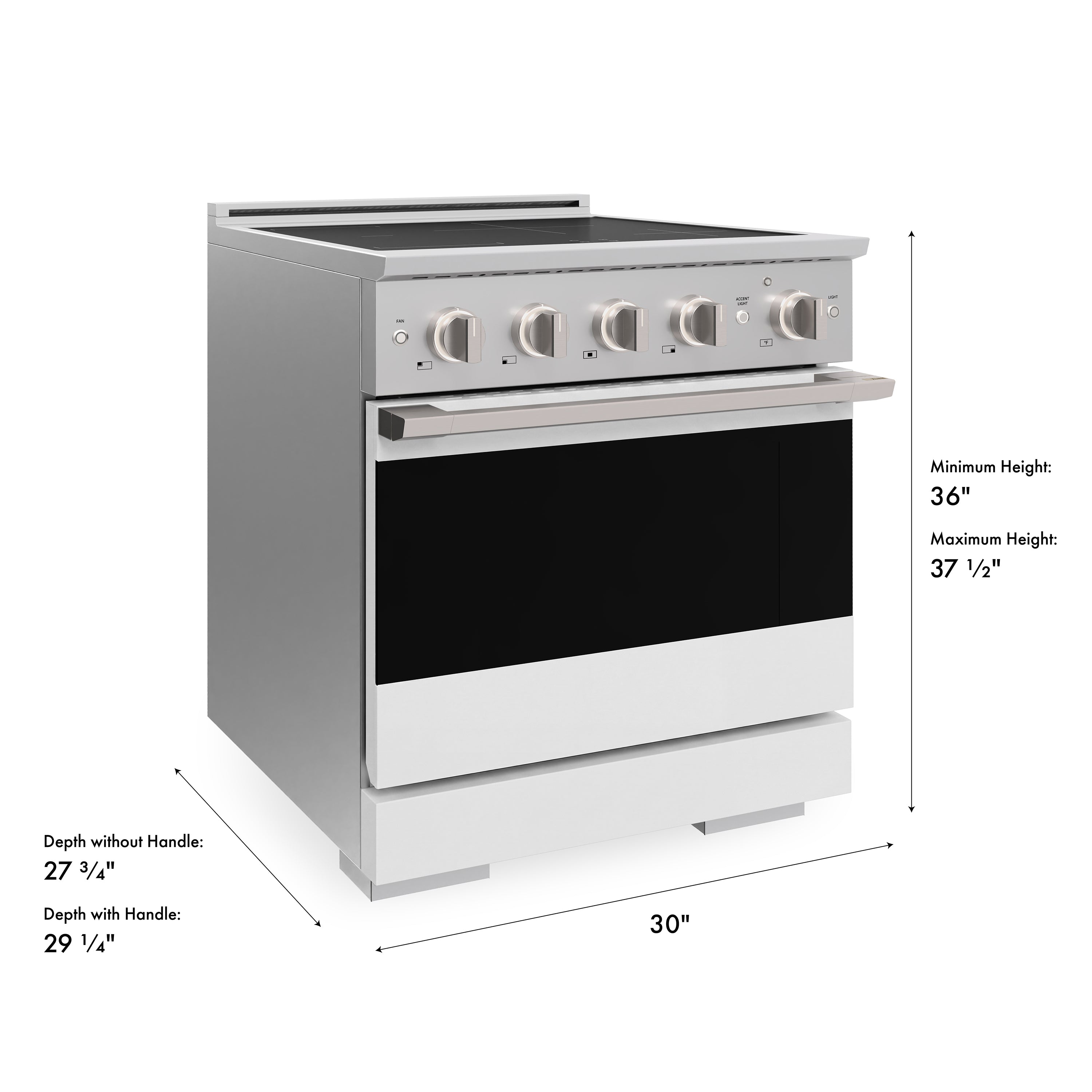 ZLINE 30-Inch 4.2 cu. ft. Marino Induction Range with 4 Element Cooktop and Electric Convection Oven in Stainless Steel with White Matte Door (MINR-WM-30)