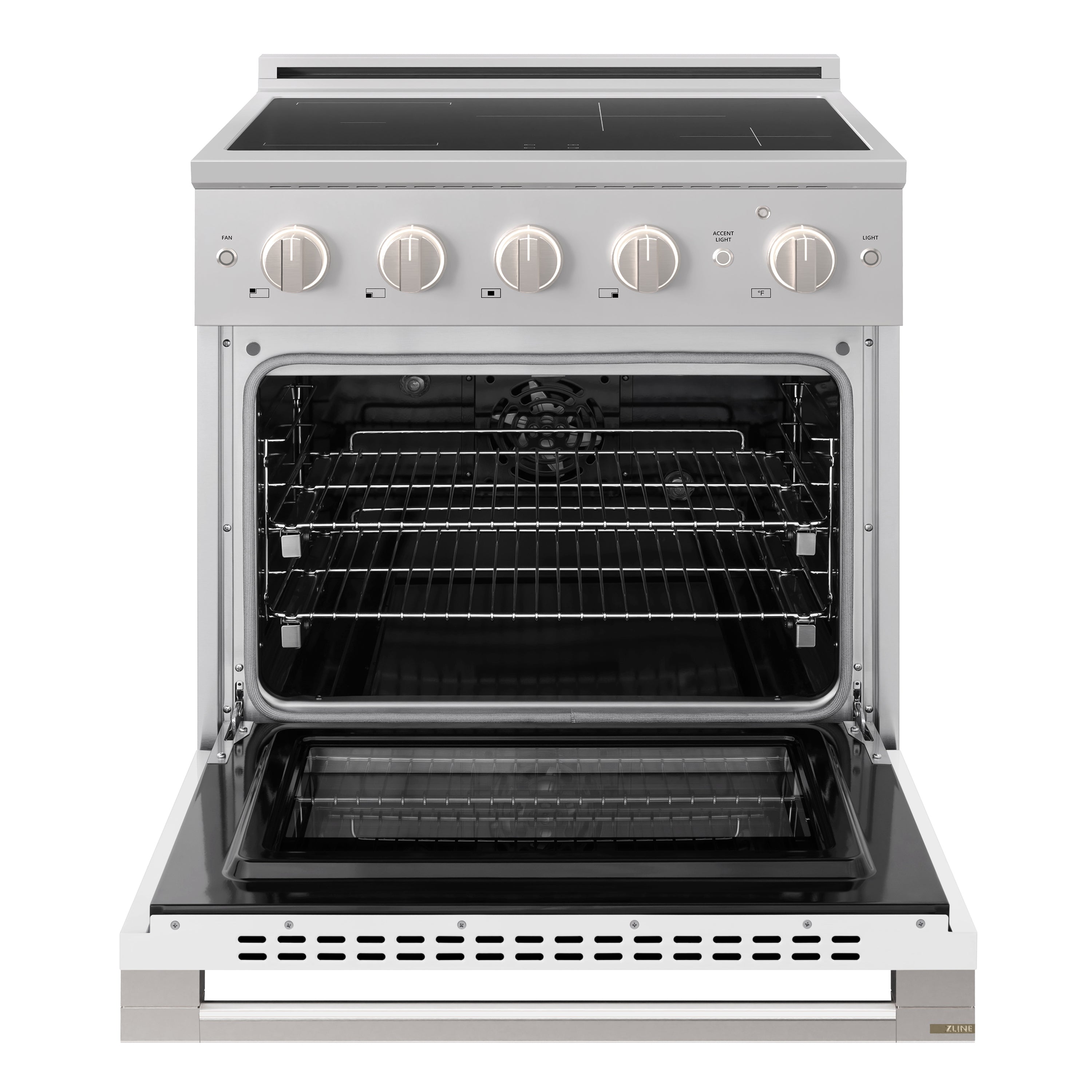 ZLINE 30-Inch 4.2 cu. ft. Marino Induction Range with 4 Element Cooktop and Electric Convection Oven in Stainless Steel with White Matte Door (MINR-WM-30)