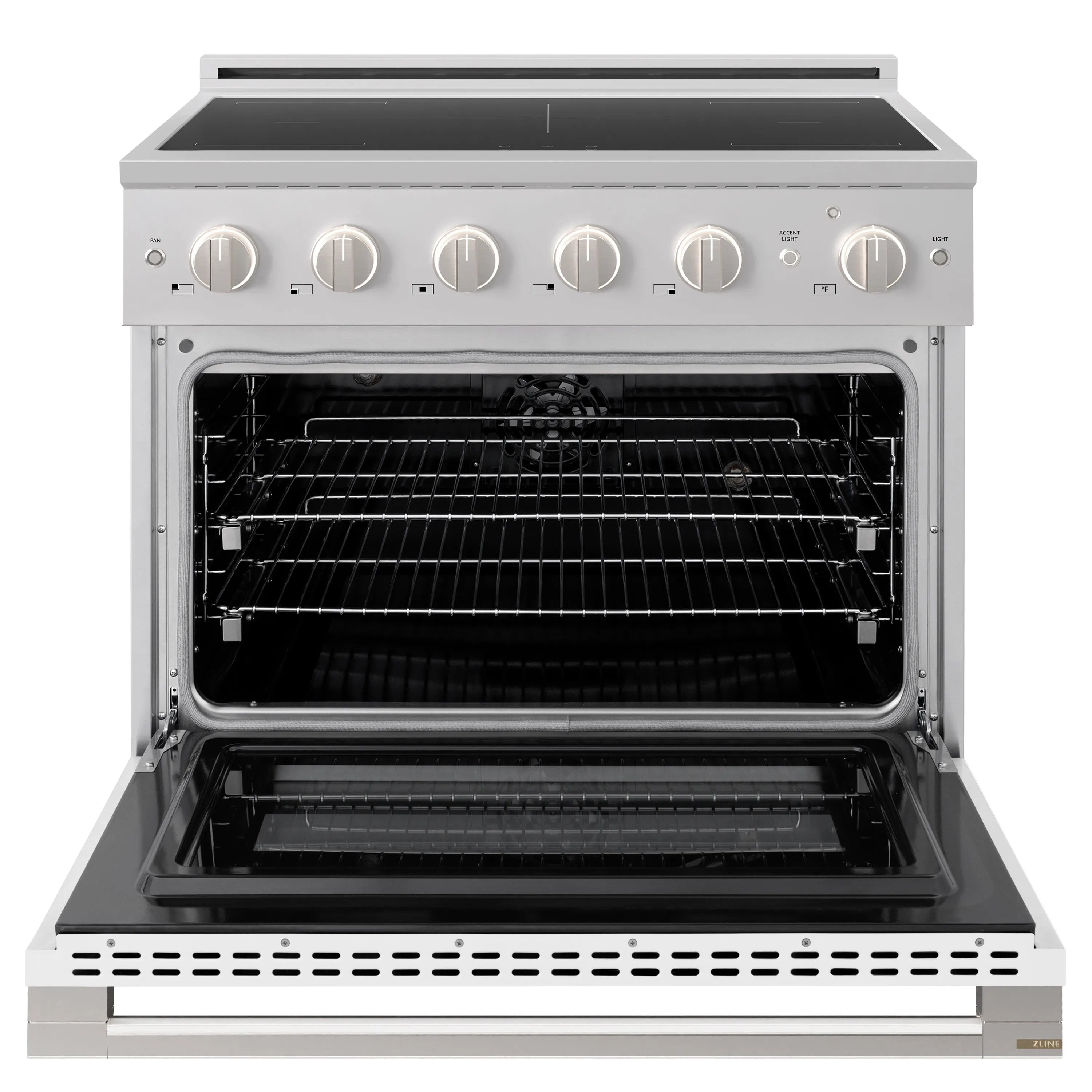ZLINE 36-Inch 5.2 cu. ft. Marino Induction Range with 5 Element Cooktop and Electric Convection Oven in Stainless Steel with White Matte Door (MINR-WM-36)