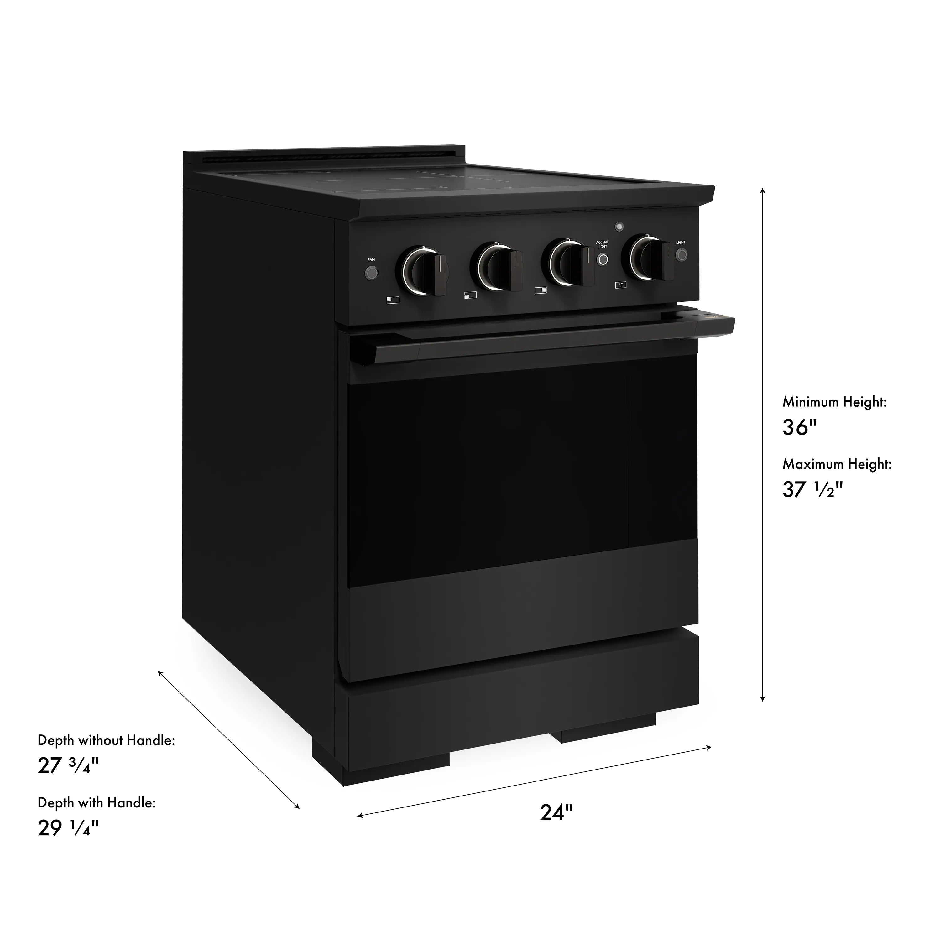 ZLINE 24-Inch 3.2 cu. ft. Marino Induction Range with 3 Element Cooktop and Electric Convection Oven in Black Stainless Steel (MINRB-24)