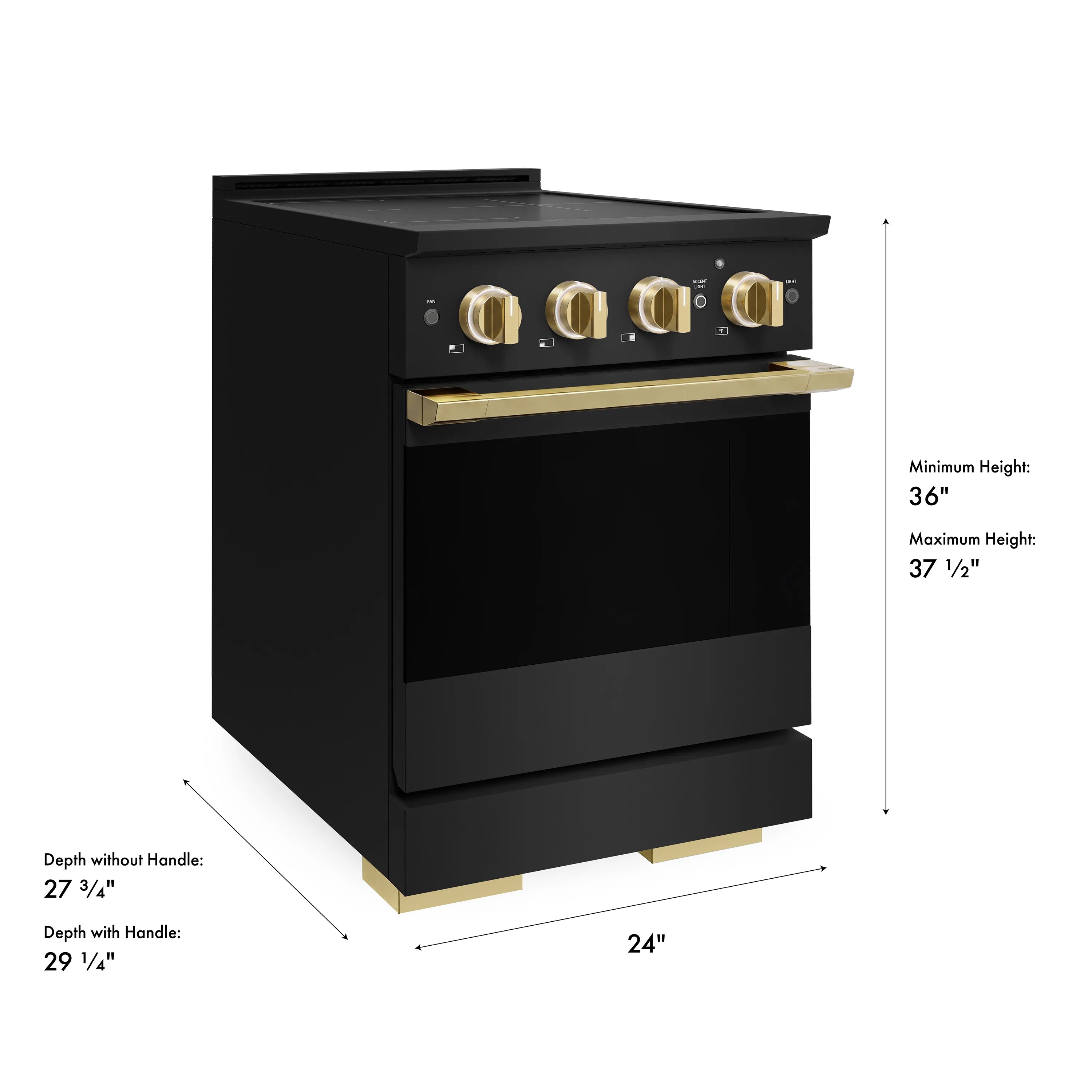 ZLINE Autograph Edition 24-Inch 3.2 cu. ft. Marino Induction Range with 3 Element Cooktop and Electric Convection Oven in Black Stainless Steel with Polished Gold Accents (MINRBZ-24-G)