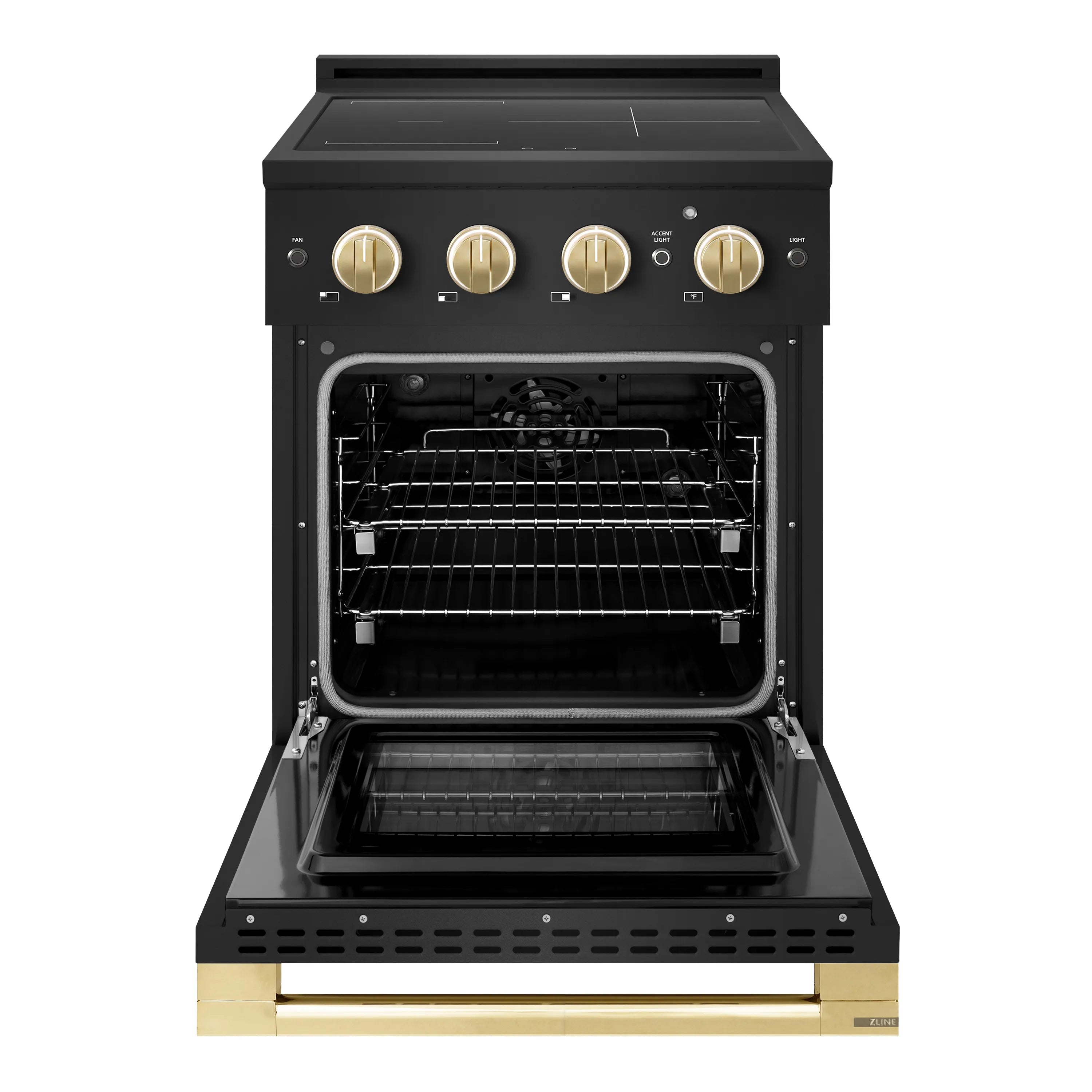 ZLINE Autograph Edition 24-Inch 3.2 cu. ft. Marino Induction Range with 3 Element Cooktop and Electric Convection Oven in Black Stainless Steel with Polished Gold Accents (MINRBZ-24-G)