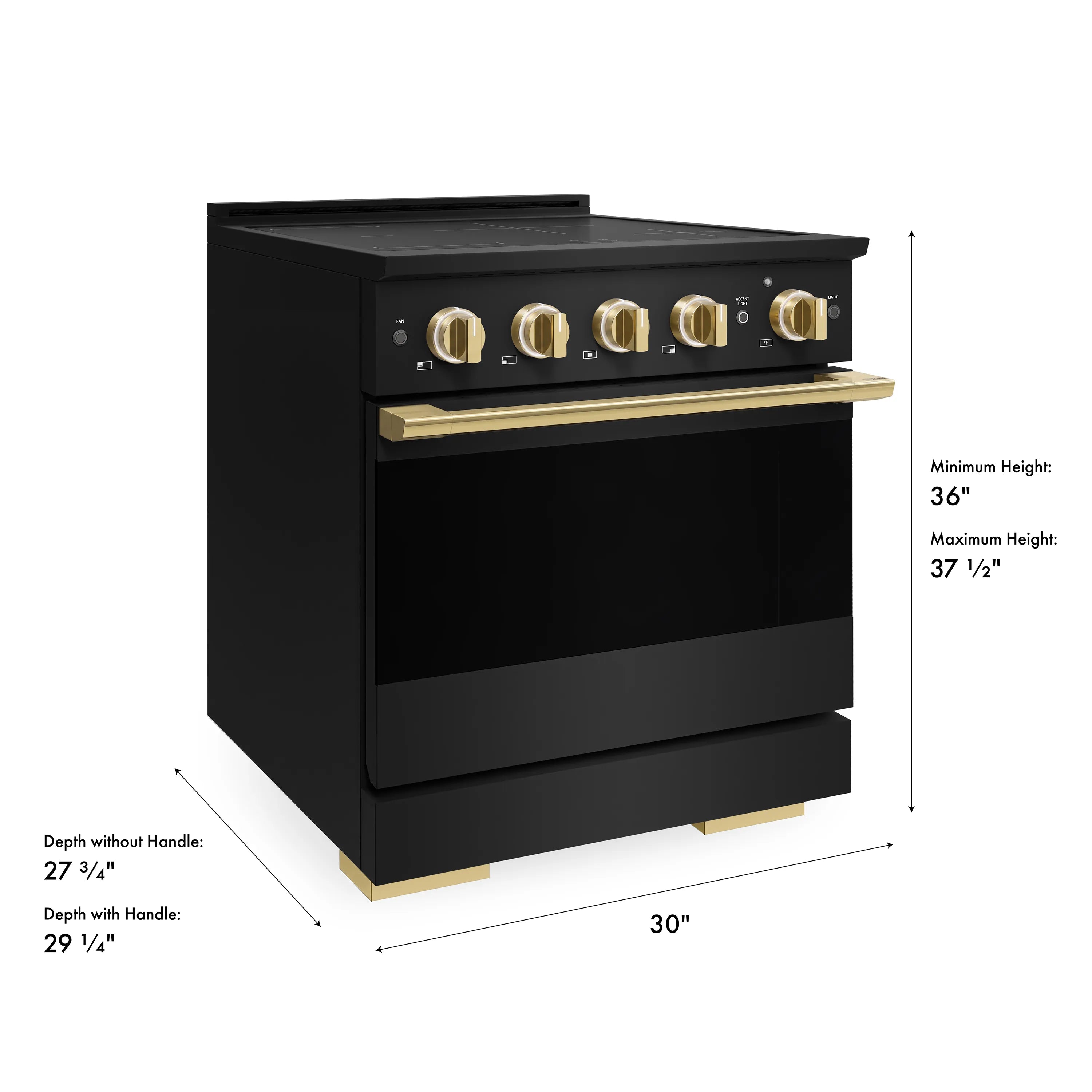 ZLINE Autograph Edition 30-Inch 4.2 cu. ft. Marino Induction Range with 4 Element Cooktop and Electric Convection Oven in Black Stainless Steel with Polished Gold Accents (MINRBZ-30-G)