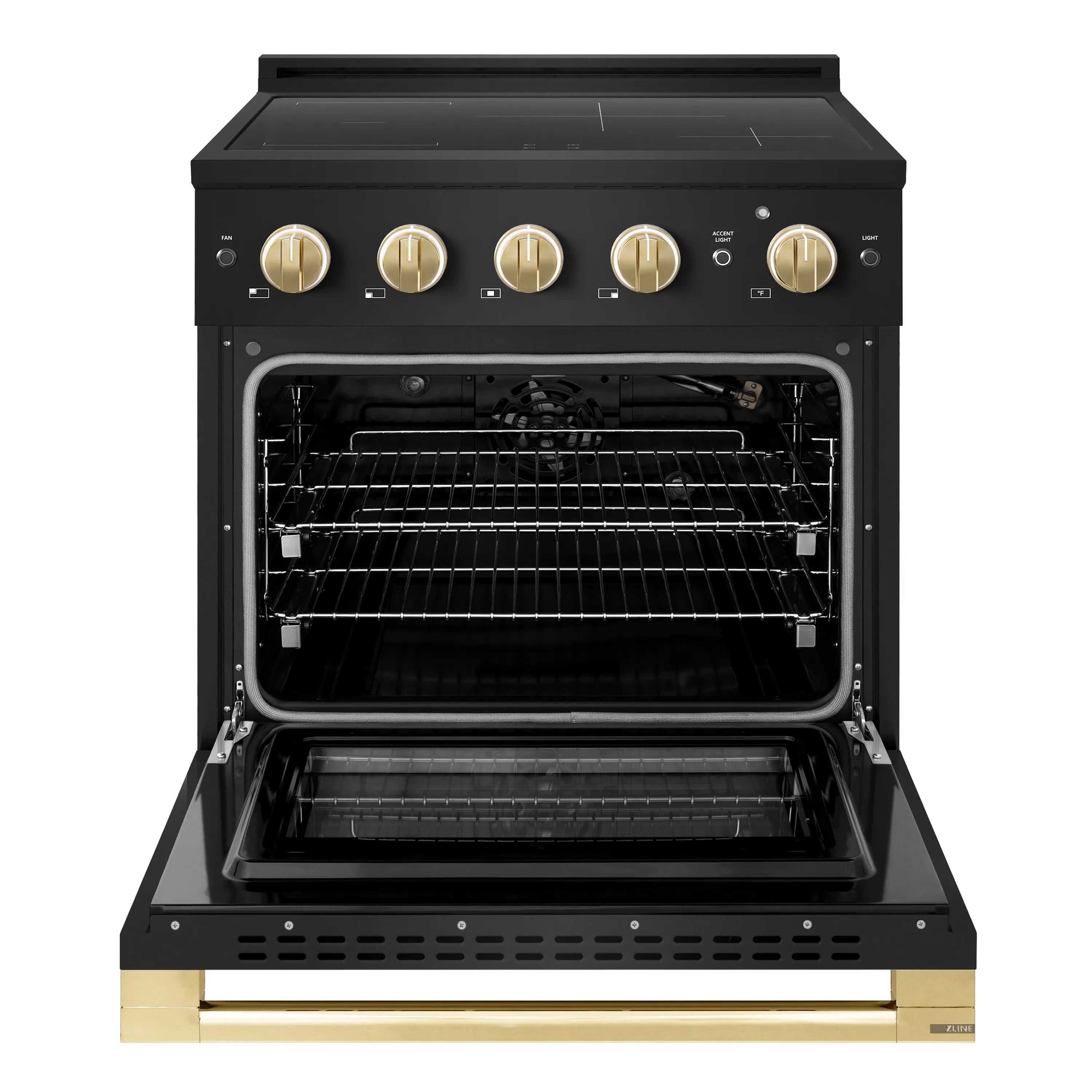 ZLINE Autograph Edition 30-Inch 4.2 cu. ft. Marino Induction Range with 4 Element Cooktop and Electric Convection Oven in Black Stainless Steel with Polished Gold Accents (MINRBZ-30-G)