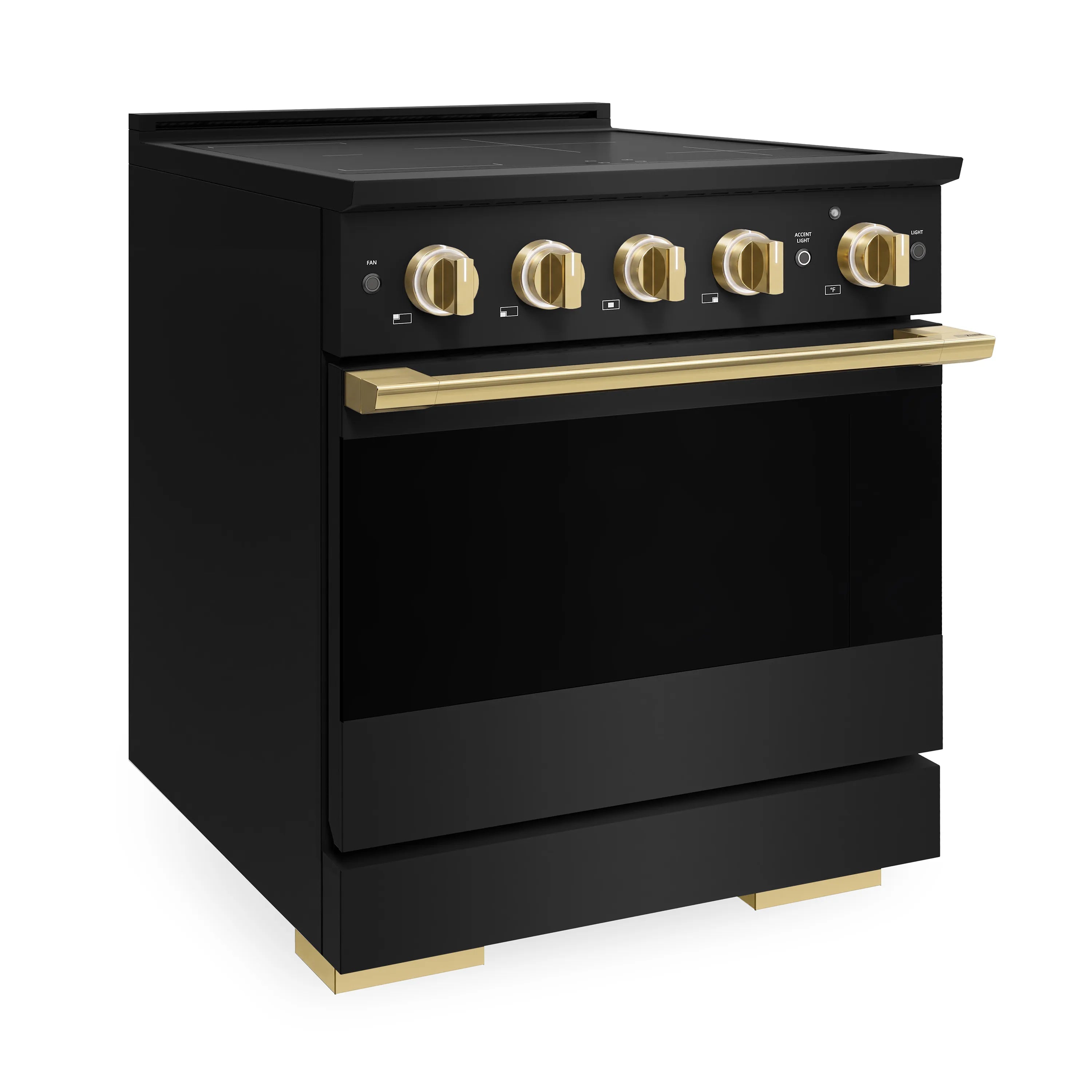 ZLINE Autograph Edition 30-Inch 4.2 cu. ft. Marino Induction Range with 4 Element Cooktop and Electric Convection Oven in Black Stainless Steel with Polished Gold Accents (MINRBZ-30-G)