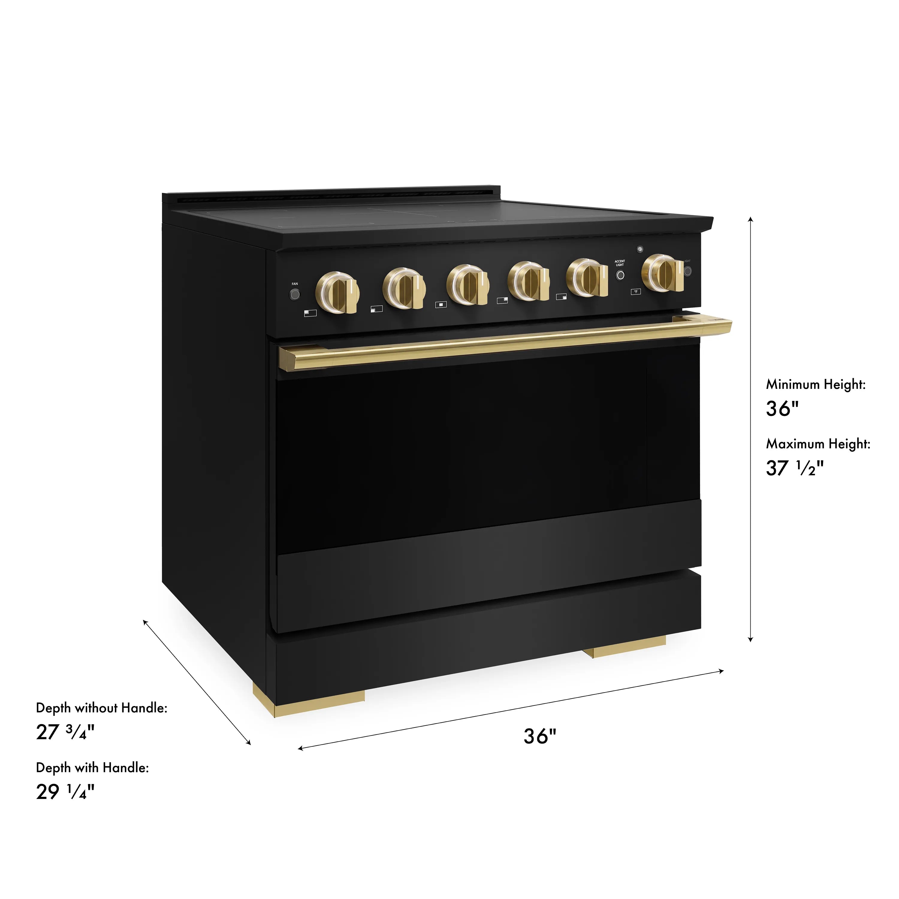 ZLINE Autograph Edition 36-Inch 5.2 cu. ft. Marino Induction Range with 5 Element Cooktop and Electric Convection Oven in Black Stainless Steel with Polished Gold Accents (MINRBZ-36-G)