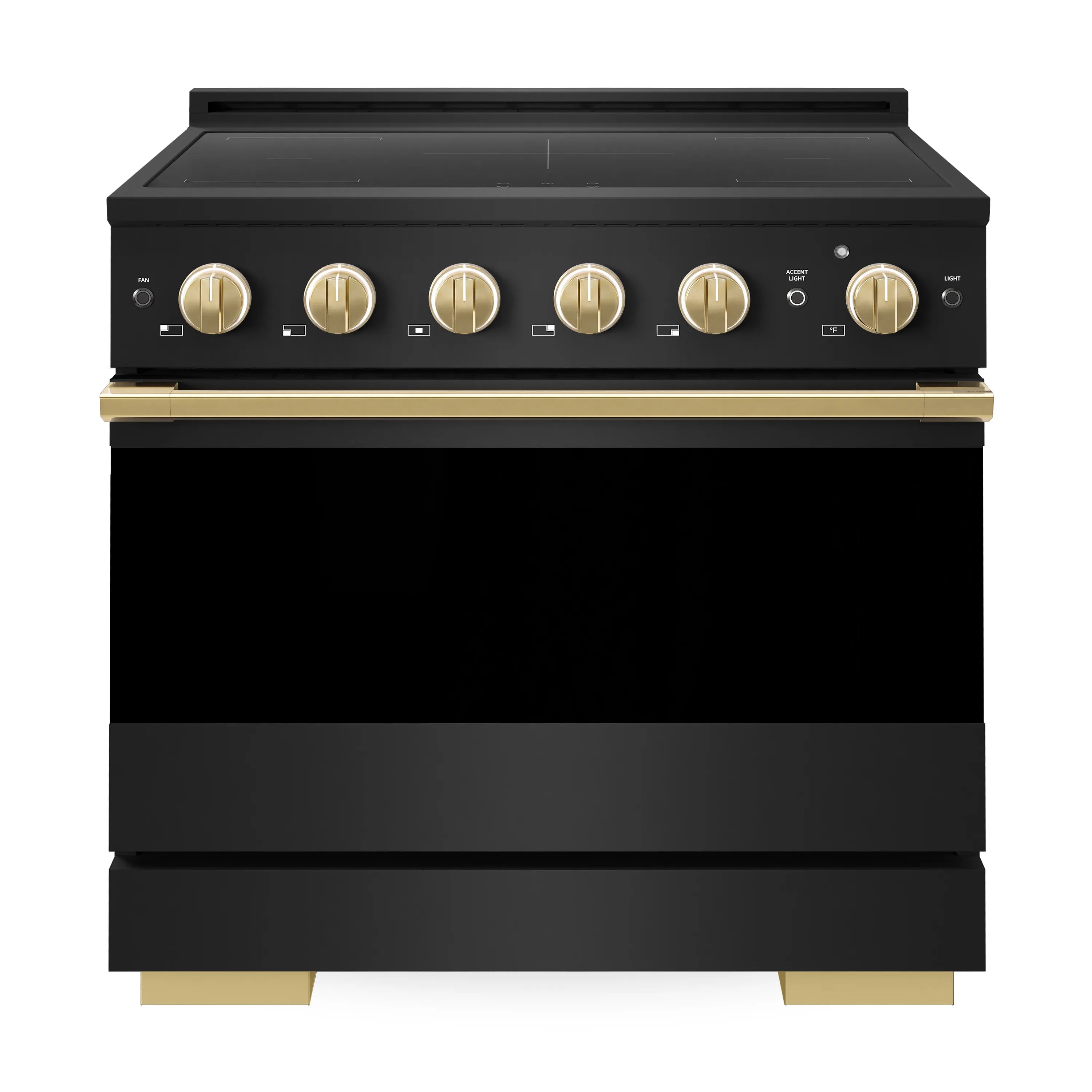 ZLINE Autograph Edition 36-Inch 5.2 cu. ft. Marino Induction Range with 5 Element Cooktop and Electric Convection Oven in Black Stainless Steel with Polished Gold Accents (MINRBZ-36-G)